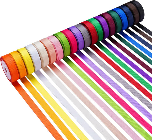 LIUYAXI 100 Yards Solid Grosgrain Ribbon, 3/8" X 5 Yard/Roll, 20 Colors Rainbow Multicolor Fabric Ribbons Roll Perfect for Crafts Gifts Wrapping F...