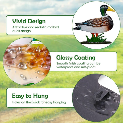 Mallard Metal Wall Decor 9 Inch Wall Art Hanging Green Duck Wall Decoration Mallard Wall Sculpture Outdoor Article Craft for Garden Patio Fences B...