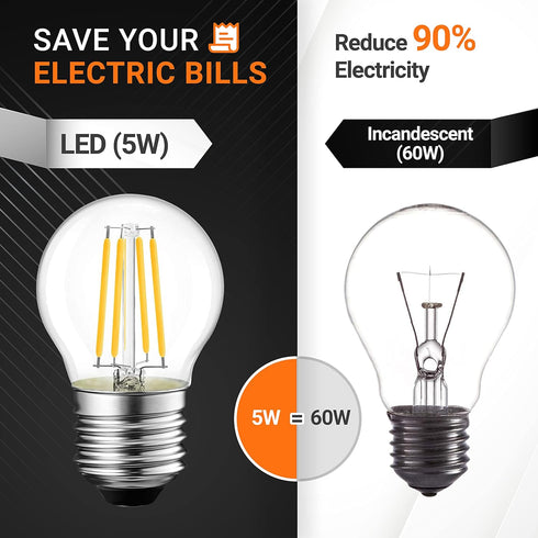 BlueStars G45 E26 Edison LED Filament Globe Bulb 120V 5W (60 Watt Equivalent), 2700K Warm White Light 550lm Non-Dimmable for Home Pendant Antique ...