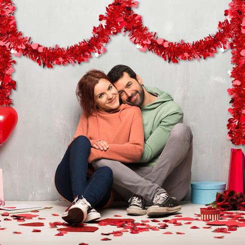 Janinka 6 Pcs Valentine's Day Tinsel Garland Total 39ft Red and White Heart Metallic Garland Decor Valentines Heart Twist Tinsel for Mantle Weddin...
