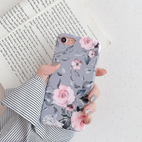 YeLoveHaw for iPhone SE 2020 Case, iPhone 8 Case, iPhone 7 Case for Girls, Flexible Soft Slim Fit, Floral and Purple Gray Leaves Pattern Cute Phon...