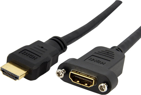 StarTech.com 3ft HDMI Female to Male Adapter, 4K High Speed Panel Mount HDMI Cable, 4K 30Hz UHD HDMI, 10.2 Gbps Bandwdith, 4K HDMI Female to HDMI ...
