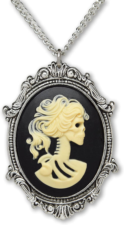 Gothic Lolita Skull Cameo in Pewter Frame Pendant Necklace...