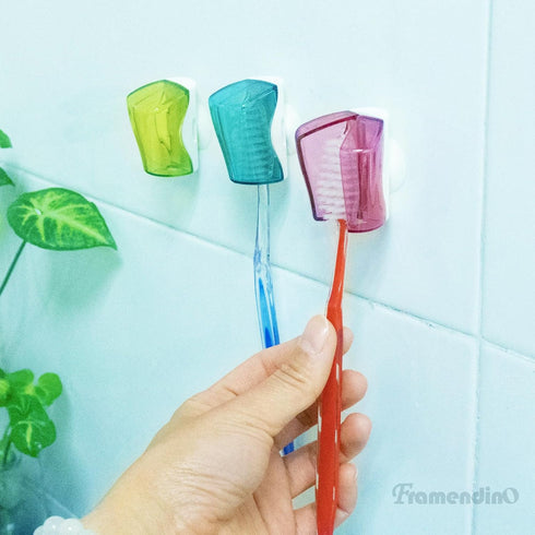 Framendino, 6 Pack Toothbrush Head Covers Caps Holder Case Protector Box with Suction Cup Convenient for Bathroom Wall Mirror Home Outdoor Travel...