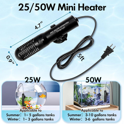 Orlushy 25W Small Submersible Aquarium Heater, Constant Temperature Betta Fish Tank Heater of 78?for 1-6 Gallons Freshwater & Saltwater Tanks...