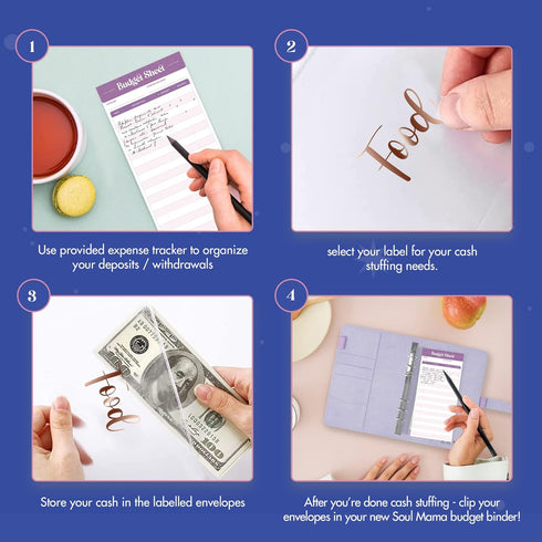 SOUL MAMA Budget Binder with Cash Envelopes - Purple Money Organizer for Cash, A6 Binder Cash Envelopes for Budgeting, Money Saving Binder with Ro...