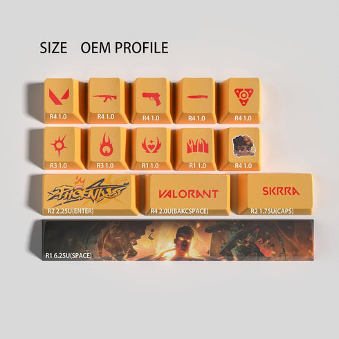 Valorant Custom Keycaps OEM Profile 14keys PBT Dye Sub Keycap Set for Mechanical Keyboards, Valorant Gift Gaming Accessories for Gamer (Phoenix)...