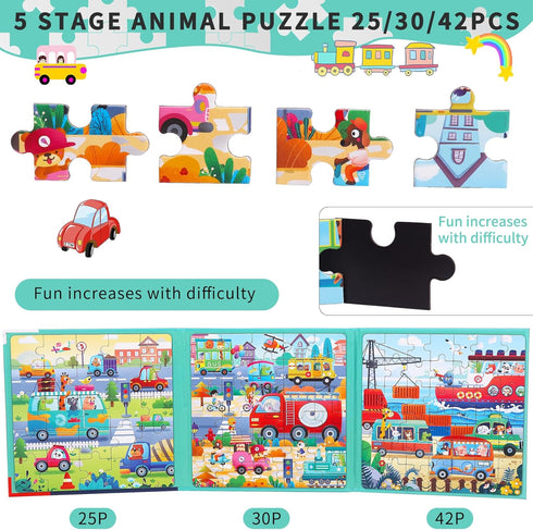 Magnetic Puzzles for Toddlers 3-5 - 3 in 1-97 Pieces Magnet Puzzle Book for Kids Ages 4-8 Travel Puzzles Game Magnetic Jigsaw Puzzle Car Traffic A...