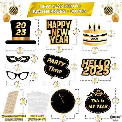 KatchOn, New Years Eve Photo Booth Props 2025 - New Year Photo Booth Props 2025 | New Years Eve Party Supplies 2025 | Happy New Year Decorations 2...