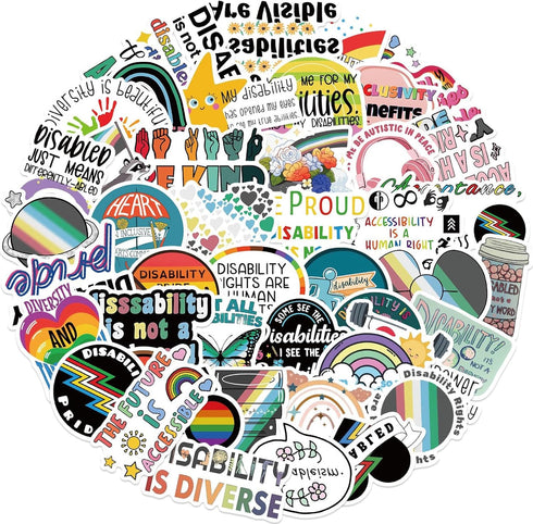 50pcs Disability Pride Stickers for Teens Journals,Disabled Is Not a Dirty Word Stickers Cool Waterproof Vinyl Decals for Adult Water Bottles Comp...
