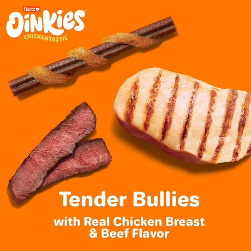 Oinkies Chickentastic Tender Bullies Dog Treats with Real Chicken Breast & Real Beef Bully Stick Flavor, Highly Digestible and Rawhide-Free, 20 Co...