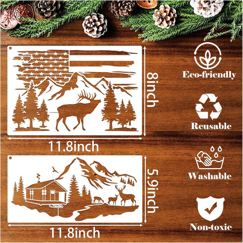 10 Pieces Pine Tree Stencils for Painting, Mountain Stencil Template Reusable Forest Deer Stencils for Wood Burning Canvas Paper Fabric DIY Craft ...