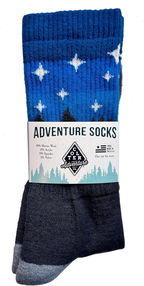 Colter Adventure Co. Adventure crew socks - Merino wool hiking socks - Made in the USA - sunset design fun socks....