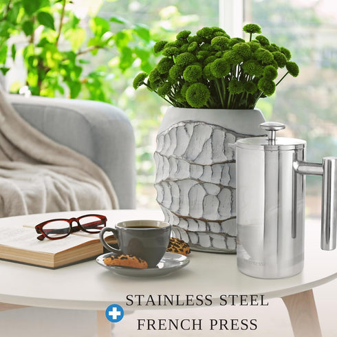 Mixpresso Stainless Steel French Press Coffee Maker 27 Oz 800 ml, Double Wall Insulated French Press Stainless Steel & Tea Brewer Easy Clean & Eas...