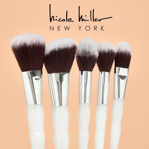 Nicole Miller New York 14pc Complete Makeup Brushes Collection with Zipper Bag, Snow Pearl White, Ideal Present or Any Occasions, Great for Beginn...