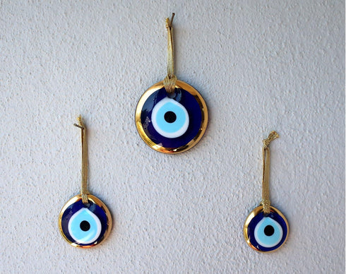 Gold Gilt Handmade Evil Eye Glass Charm Decorative Turkish - Greek - Jewish - Christian Christmas Ornament (1.5"-2"-2.7" Set of Three)...