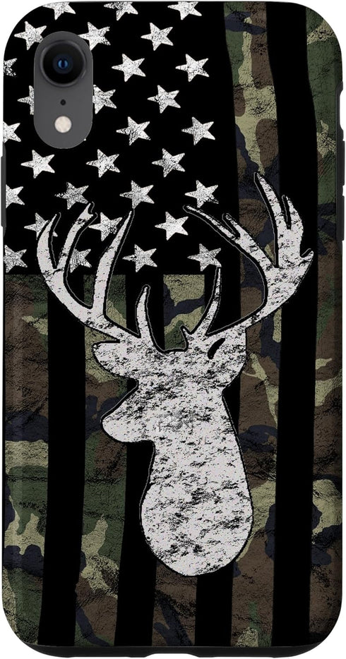 Deer Hunting Camouflage American Flag Whitetail Buck USA Case for iPhone XR...