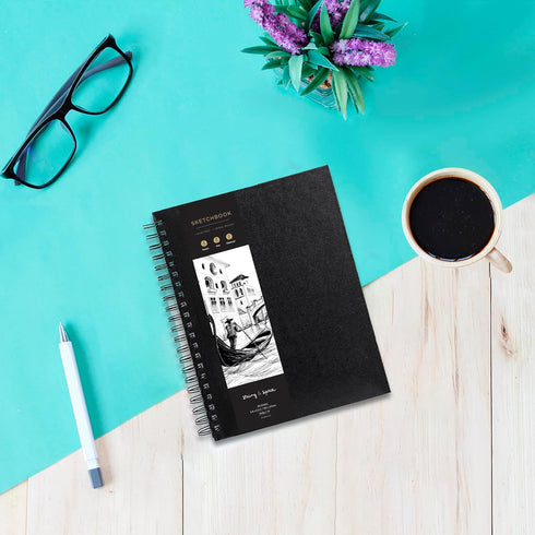 Artist’s Sketchbook Hardcover – 200GSM Very Thick Paper – Spiral Sketch Book for Drawing and Mixed Media – Sketch Pad, Art Book - 5.8 x 8.5, 40 Sh...