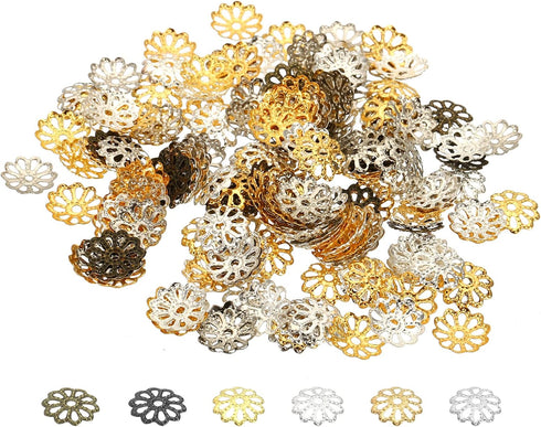 PATIKIL Flower Bead Caps, 200Pcs 9x1.5mm Hollow Metal Spacer Bead End Caps for Jewelry Making Earring Bracelets Necklace DIY Crafting, Multicolore...