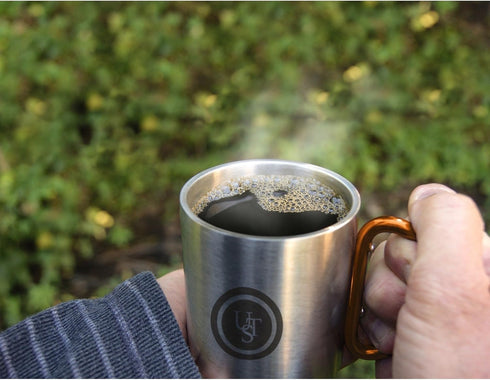 ust KLIPP Biner Mug 1.0 with 9 Fl Oz Capacity, Carabiner Handle and Stainless Steel Construction for Hiking, Camping, Backpacking, Travel and Outd...