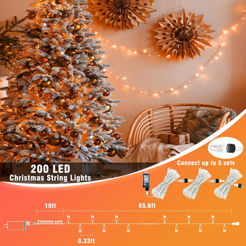 200 LED Halloween Lights Outdoor, 66ft Orange String Lights Indoor 8 Modes Clear Wire, Plug in Waterproof Orange Christmas Lights for Christmas Ha...