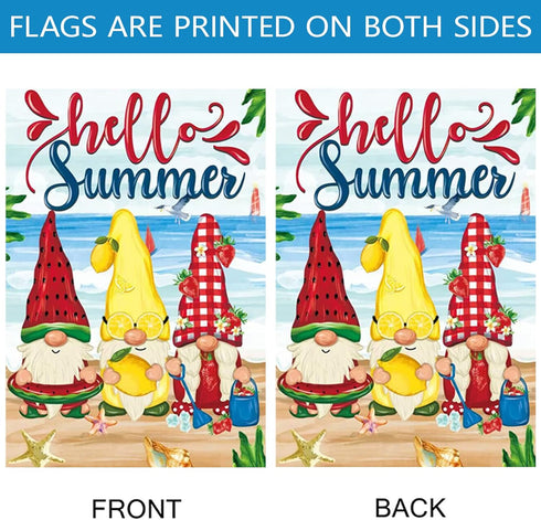 Morigins Hello Summer Gnome Swimming Beach Coastal Outside Decor Garden Flag Seasonal welcome Yard Flag Double Sided 12.5x18 Inch...