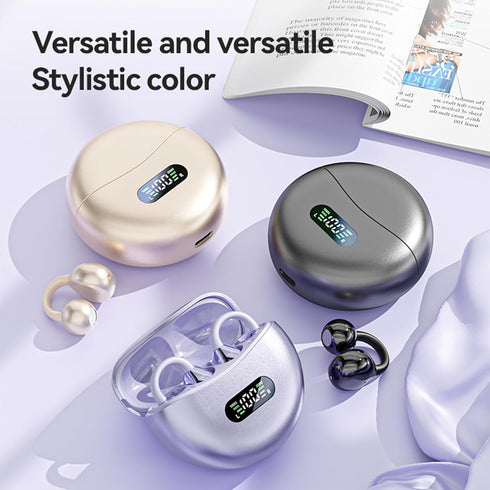 Open Ear Clip Headphones Wireless Earbuds Bluetooth 5.4 Sports Earphones Wireless Charging Case & LED Power Display Waterproof Fitness Headphones ...
