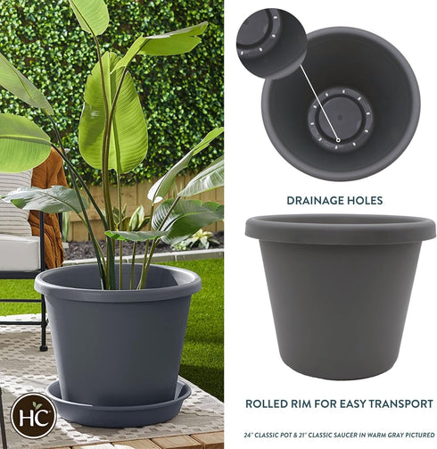 The HC Companies 8.5 Inch Round Classic Planter - Plastic Plant Pot for Indoor Outdoor Plants Flowers Herbs, Warm Gray...