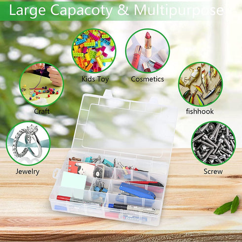 2Pack 24 Grids Craft Organizers and Storage Bead Organizer Tackle Box Organizer with Adjustable Divider, Plastic, Clear...
