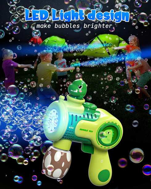 Dinosaur Bubble Gun for Todddles Kids 2-4-8-10, Automatic Bubble Machine Gun for Parties Indoor Outdoor, Electric Handheld Bubble Blower with Ligh...