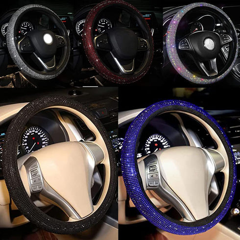 Leather Steering Wheel Cover, 15 inch Car Steering Wheel Stitch On Wrap with DIY Sewing Needles Thread, M Size (Black), HEADERBS56S7PERQZW-11...