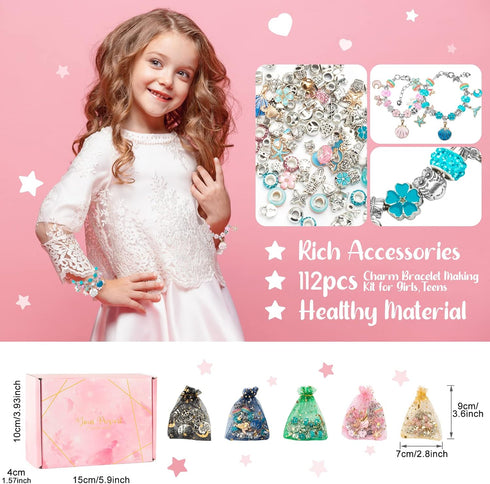 TAODUDU Girls Gifts Charm Bracelets Making Kit 112PCS, Jewelry Making kit for Girls DIY Craft Kits,Birthday Presents Teenage Girls Gifts Age 5 6 7...