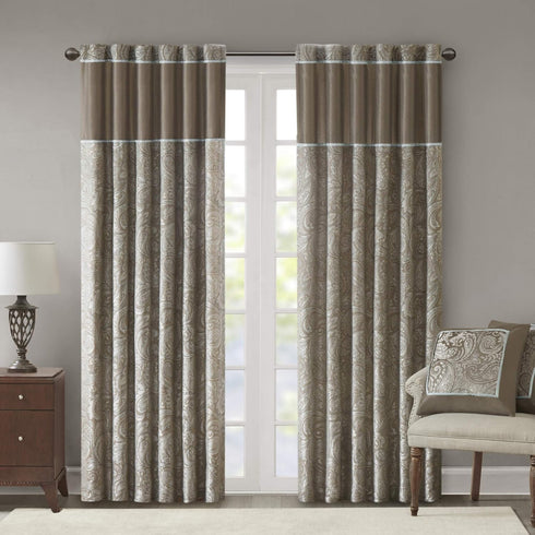 Madison Park Aubrey 2 Panel Curtain Faux Silk Paisley Jacquard, Rod Pocket Curtain for Living Room, Kitchen, Room Darkening Window Drape for Bedro...