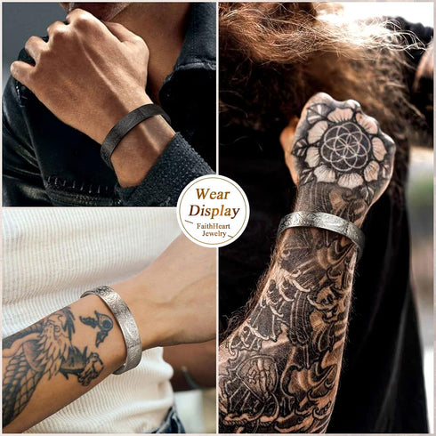 FaithHeart Viking Cuff Bracelet for Men Women, Stainless Steel Rune/Thor's Hammer/Wolf/Celtic Knot Bangles Personalized Customizable...