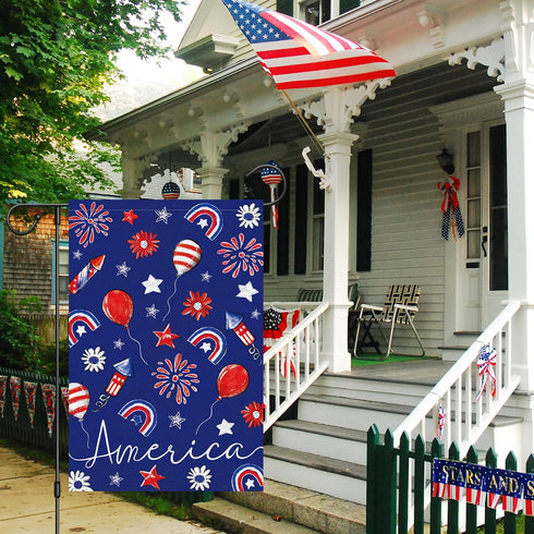 Louise Maelys 4th of July Patriotic Garden Flag 12x18 Double Sided, Small Burlap Welcome Fireworks Garden Yard House Flags for Memorial Independen...