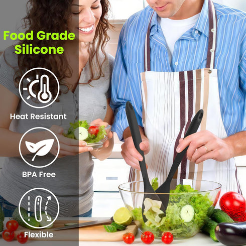 GEEKHOM Silicone Cooking Spoons, 4 Pieces 11" Heat Resistant Silicone Kitchen Utensils Set Large Serving Stirring Spoons for Non Stick Cooking, Mi...