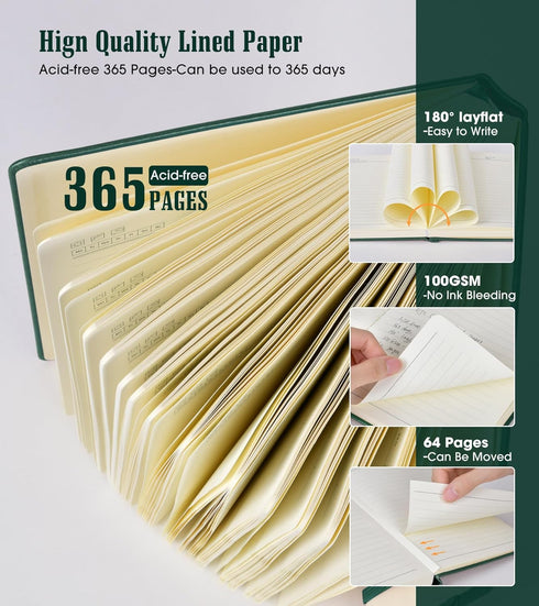 Lined Journal Notebook -365 Pages A5 Thick Journals for Writing Ruled Notebook, Hardcover Leather Journal for Women Men, Daily Journal Notebook fo...
