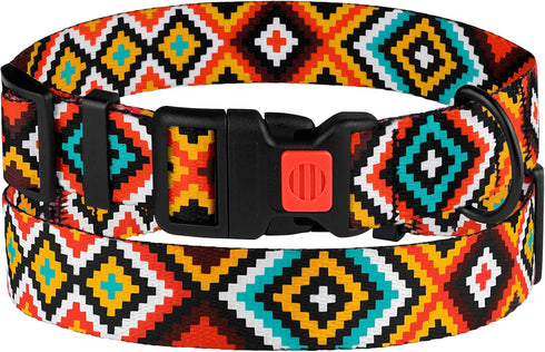 CollarDirect Purple Geometric Dog Collar, Pet Collar for Small Medium Large Dogs or Puppies with Quick Release Buckle, Yellow Orange Pattern, Adju...