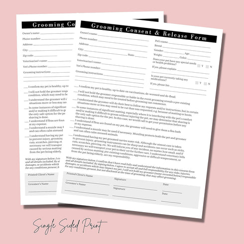 Boutique Marketing Pet Grooming Intake, Consent & Release Form | 50 Pack 8.5x11incheses Standard Paper Size Supplies Matches Groomer Loyalty Appoi...