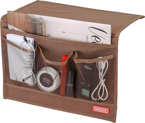HAKACC Bedside Organizer, Bedside Storage Caddy Organizer with Hanging Pocket, Remote Holder for Bed Accessories, Brown...