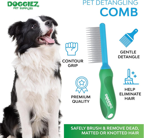 Pet Detangling Comb - 2 in 1 Dog Comb and Cat Comb Design for Long Hair & Short Hair - Metal Comb For Dogs and Cat Grooming to Safely Brush & Remo...