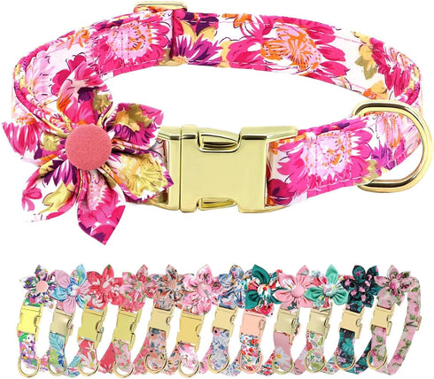 Beirui Cute Girl Dog Collars for Small Medium Large Dogs, Multiple Floral Patterns Female Pet Dog Collars with Flower for Wedding Holiday(M:Neck 1...