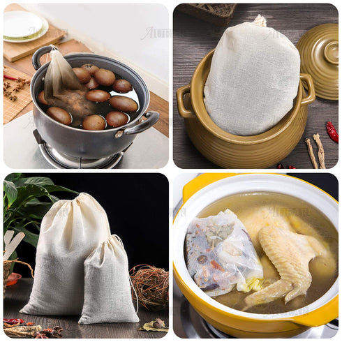 AUEAR, Reusable Drawstring Cotton Soup Bags Coffee Chinese Medicine Tea Bag Brew Straining Herbs Cheesecloth Bone Broth Gravy Stew (12 Pack, 4"x6"...