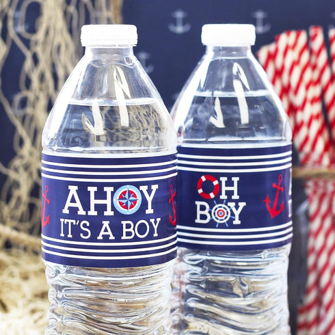 Ahoy Its a Boy Baby Shower Water Bottle Labels, Nautical Waterproof Stickers for Water Bottles - 24 Count, Party Favor Decorations...