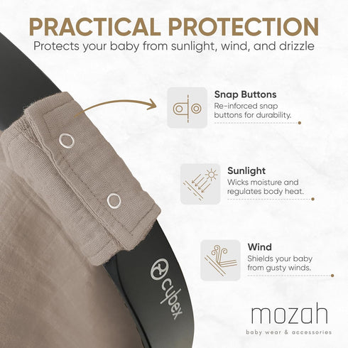 MOZAH Baby Car Seat Cover - Warm Taupe - 100% Organic Muslin - Soft, Breathable and Lightweight, Baby Infant Car Seat Essentials...