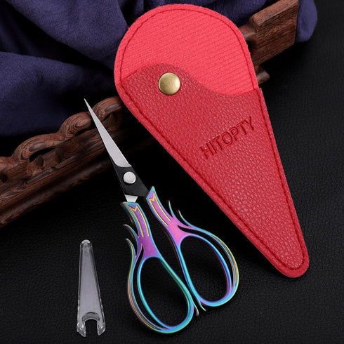 Embroidery Scissors Knitting Scissor Small Crafting Shears with Leather Case Little Scissors Cover for Sewing Threading Needlework DIY Tool 4.2in ...