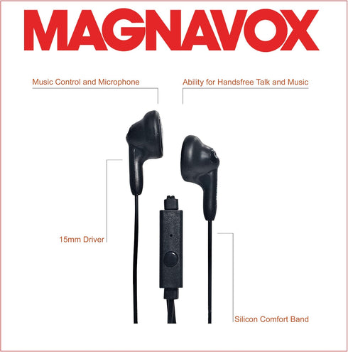Magnavox MHP4820M-BK Gummy Earbuds with Microphone in Black | Available in Pink, Purple, White, Black, & Blue | Earbuds Gummy | Extra Value Comfor...