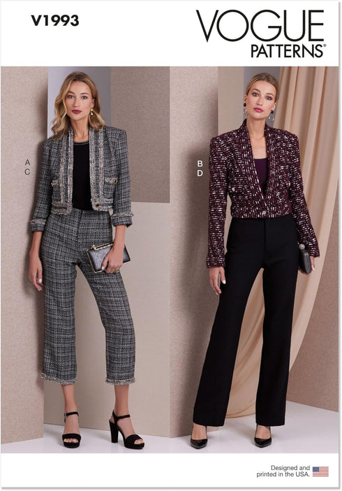 Vogue Misses Cropped Jacket and Fitted Pants Sewing Pattern Packet, Sizes 6-8-10-12-14, Multicolor...