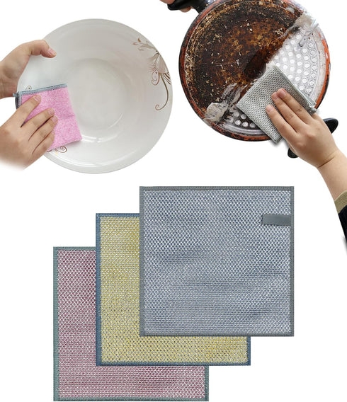 2024 New Multi-Purpose Wet and Dry Double-Layer Steel Wire Dishcloths, Multi-Purpose Steel Wire Dishcloths, Reusable, Suitable for Tableware, Stov...