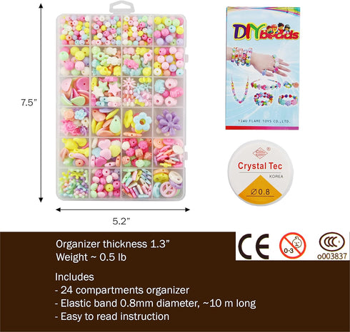 Jewelry Making kit Beads for Bracelets Making kit for Girls. 500+ Pieces Variety Shapes and Colors Perfect Toys for Girls Kids Age 4-6-8-10-12...